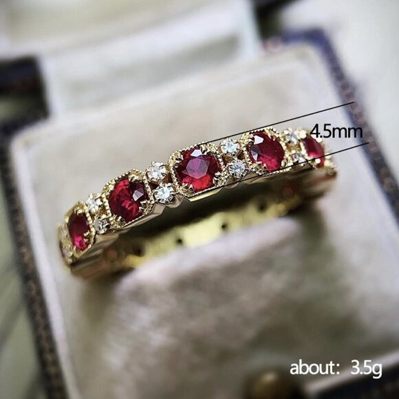 "18K Gold Plated CZ Crystal Red Stone Ring for Women, HA4634-6 - Picture 2 of 2